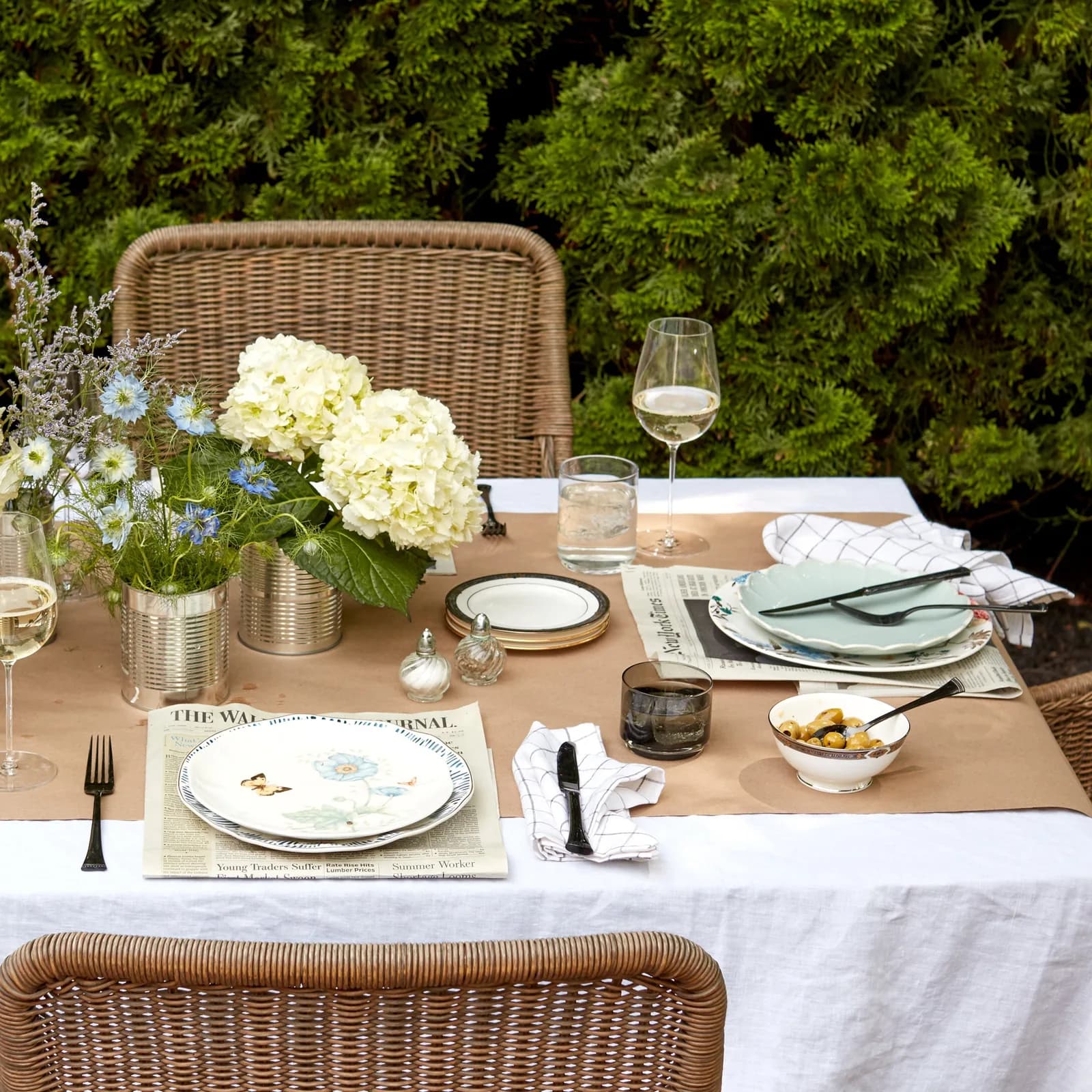 Lenox manufacturer photograph of a garden table combining Butterfly Meadow with coordinating tableware